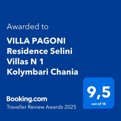 a screenshot of a cell phone with the text awarded to vlazona person residence at VILLA PAGONI Residence Selini Villas N 1 Kolymbari Chania in Kolymvari