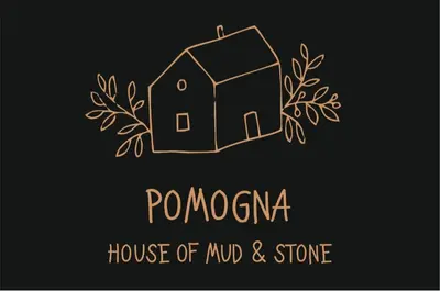 a logo for a house of mud and stone at Pomogna house in Pemónia