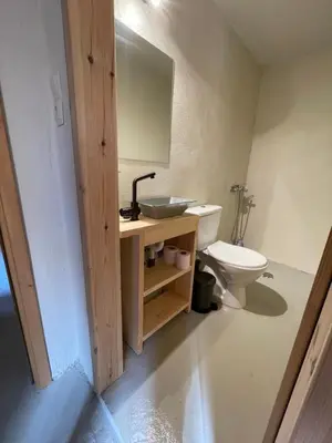 a bathroom with a sink and a toilet at Petres old village house in Áyios Ioánnis