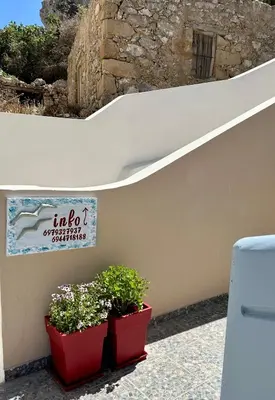 two potted plants sitting on the side of a wall at BONATSA ROOMS in Palaiochóra