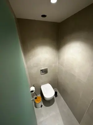 a bathroom with a white toilet in a room at GREEN ESTATE villas in Arménoi
