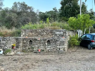 a stone wall with a car parked next to it at Anastasia Country Home in Strovlés