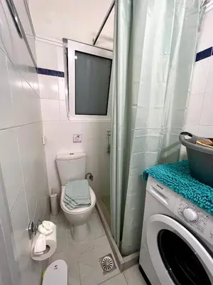 a bathroom with a toilet and a washing machine at Domus Bettolo in Chania Town