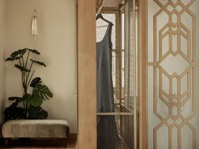 a room with a glass door with a plant at Domus Blanc Boutique Hotel in Chania Town