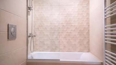 a shower with a glass door in a bathroom at Golden View Luxury Villa Platanias in Plataniás