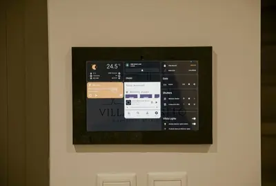 a picture of a screen on a wall at Villa Mourelo luxury villa in chania with private pool jacuzzi in Chania Town
