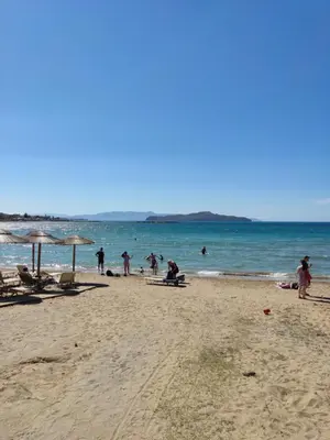 a group of people on a beach with the ocean at Zinovia in Kato Daratso