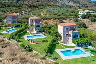 an aerial view of a villa with a swimming pool at Villa Forteza in Kalami