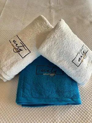a towel sitting on top of a towel at Seaty Luxury apartment in Chania Town