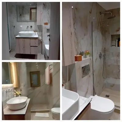 two pictures of a bathroom with a toilet and a shower at EVAMAR, Premium Living in Chania Town