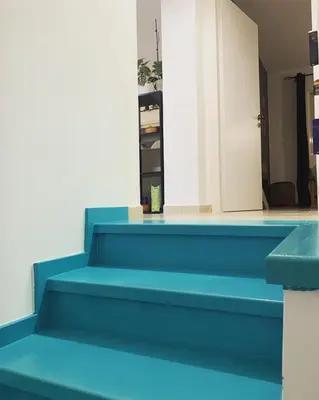 a set of blue stairs in a building at Villa Elias & Casseiopia in Chania Town