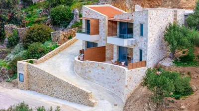 an aerial view of a villa with a house at Anadia Luxury Pocket Villa Infinite Sea View in Falasarna