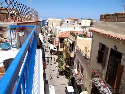 an overhead view of a city street with buildings at Villa Archondisa in Chania Town