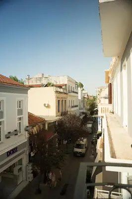 a view of a city street with cars and buildings at Elia Daliani in Chania Town