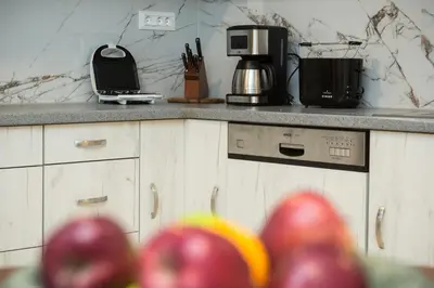 a kitchen with a counter top with eggs on it at Zoe's Place - 2 BD Beachfront Apartment in Kissamos