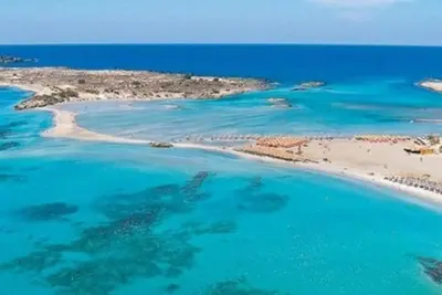 an aerial view of an island in the ocean at VILLA APELLA - PRIVATE HEATED POOL in Nohia