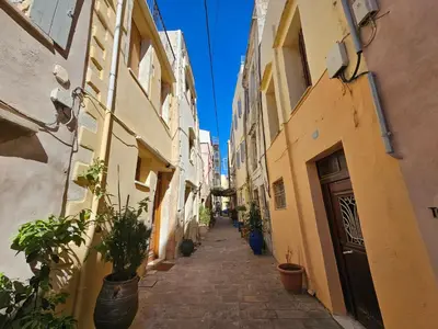 an alley with potted plants on the sides of buildings at Casa Stella in Chania Town