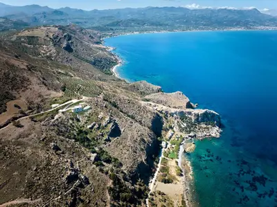 an aerial view of the ocean on a mountain at Nami Suites - Alenia in Chania Town
