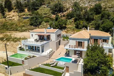 an aerial view of a house at Upper View Villa, with private pool in Chania Town