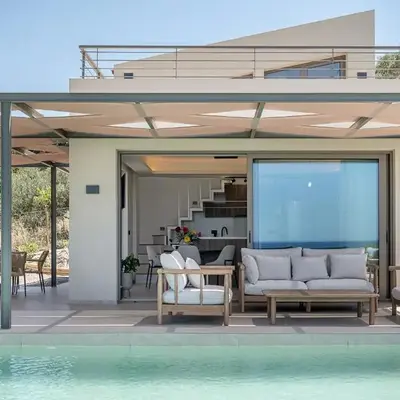 Seaview villa with pool in nature next to Platanias