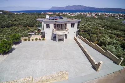 an aerial view of a house with a balcony at Naruto Villas in Kissamos