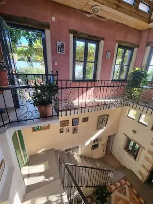 an overhead view of a building with stairs and windows at KerAsh Villa Drapanias in Kissamos