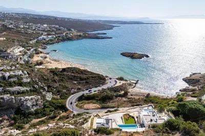 an aerial view of a beach and the ocean at Casablanca Villa in Chania Town
