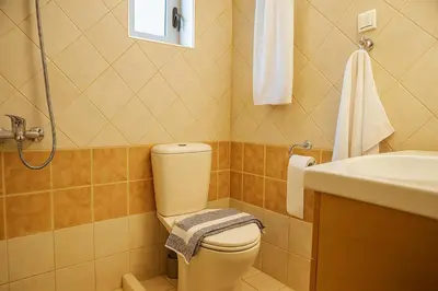 a bathroom with a toilet and a sink at Viva Elafonisi - Studios or Apartment, 10min to Elafonissi in Plokamianá