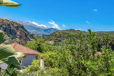 a view of the mountains from a house at Villa Eva Chania in Neo Chorio