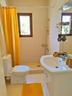 a bathroom with a toilet and a sink at Bellavista Panorama Darmarochori in Darmarochori
