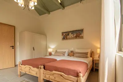 a bedroom with two beds in a room at Το Ρόδι Voutas Cottage house in Palaiochóra