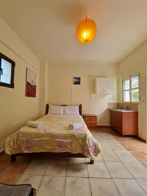 a bedroom with a bed and a sink in it at Stefanos Garden2 in Arménoi