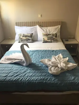 a bedroom with a bed with a cat on it at Pantheon Aparthotel in Chania Town
