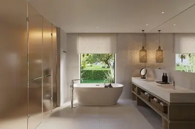a bathroom with a tub and a sink and a mirror at Ikos Kissamos in Kissamos