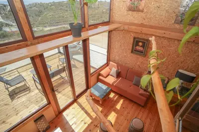 an overhead view of a living room with a couch at Casa Luma near Loutraki beach in Chania