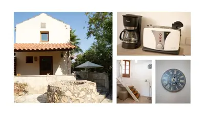 a collage of pictures with a house and a clock at Hidden Gem at Kiani Beach in Kalyves