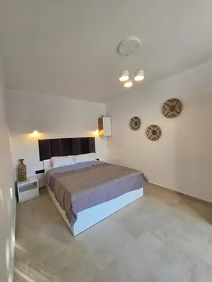 a bedroom with a bed in a white room at Villa & Apartament Armonia 4 Gaia Vita Gavalochori-Vamos KRETA in Vamos