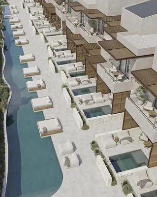 an architectural rendering of a hotel with a pool at Okeanis Elysium in Daratso