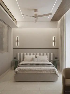 a bedroom with a bed and a ceiling fan at Okeanis Elysium in Daratso