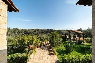 a view of a garden from a house at Villa Levedeli in Nerokhórion