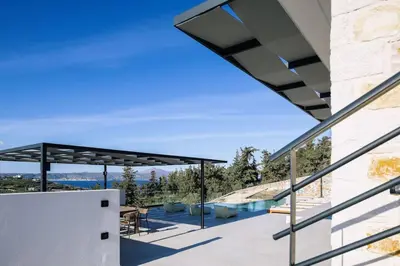 a view from the roof of a house at Villa Maninee-Bespoke Villa-Pool -BBQ-Seaview in Chania Town