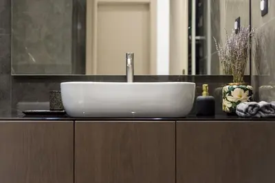 a bathroom sink sitting on top of a counter at Elan Stay in Chania Town