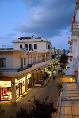 an overhead view of a city street with buildings at Elia Kentron in Chania Town