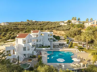 an aerial view of a villa with a swimming pool at Villa Life in Agia Marina Nea Kydonias