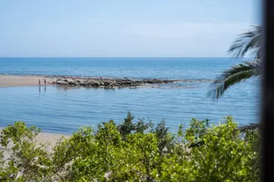 a view of the ocean from the beach at Maria's Studios in Frangokastello