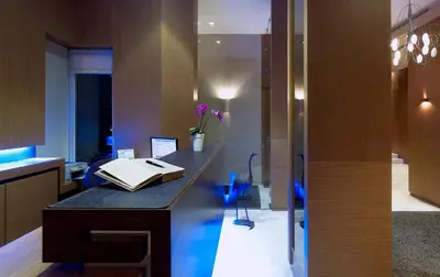 an office with a desk with a book on it at Irida Hotel in Chania Town