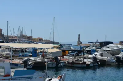 a bunch of boats docked in a harbor at Casa Sabbionara in Chania Town