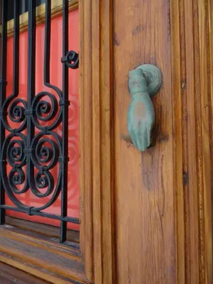 a door with a vase on the side of it at Neoclassical House in Chania Town