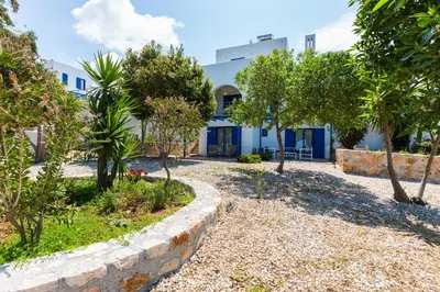 a view of the house from the garden at Villa Blanca Collection in Kalathas