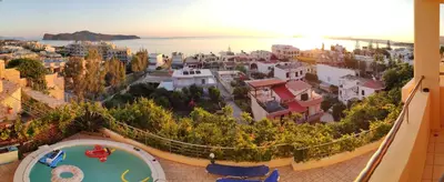 an aerial view of a city with a resort at Blue Villas in Agia Marina Nea Kydonias